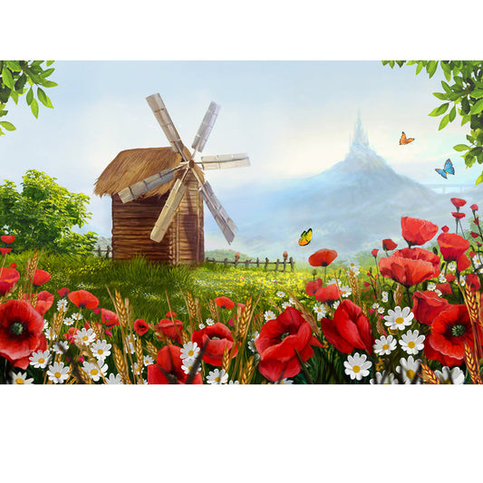 DIY Paint by Numbers Canvas Painting Kit - Windmill in The Village