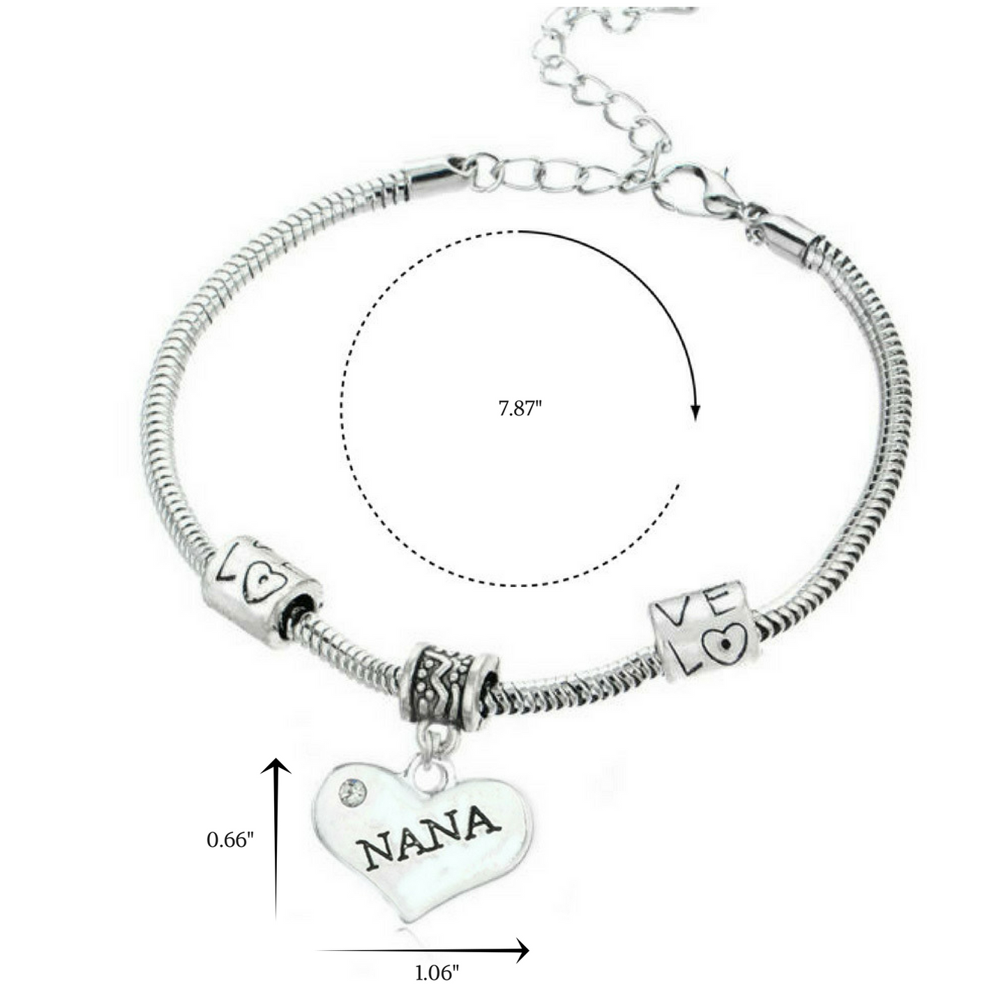 “Nana” Charm Bracelets | Adorable Nana Heart Bracelet | Best Family Jewelry Gift