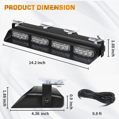 XRIDONSEN Emergency Dash Strobe Lights Safety Flashing Warning Hazard Interior Front/Rear Windshield Deck Split Light Bar w/Suction Cups for Construction Vehicles Trucks (2x14 inch, Amber White)