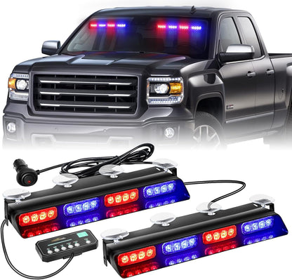 XRIDONSEN Emergency Dash Strobe Lights Safety Flashing Warning Hazard Interior Front/Rear Windshield Deck Split Light Bar w/Suction Cups for Construction Vehicles Trucks (2x14 inch, Amber White)