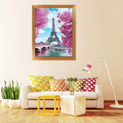 5D Diamond Painting by Number Kit Blooming Paris Eiffel Tower