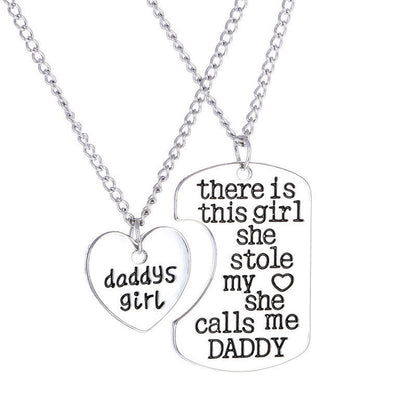 Daddy's Girl Heart Pendant Necklace - Father Daughter Necklace Set