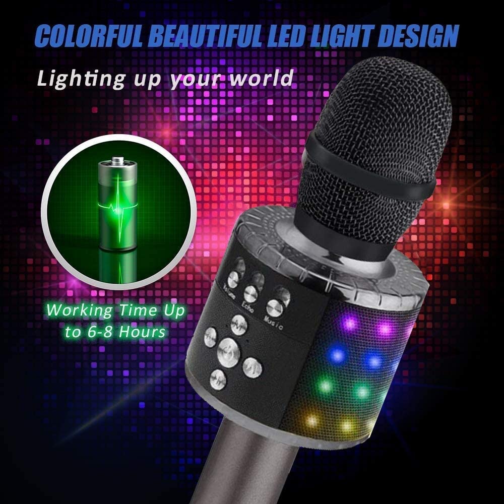 Bluetooth Karaoke Microphone - Wireless 4 in 1 - With LED Lights