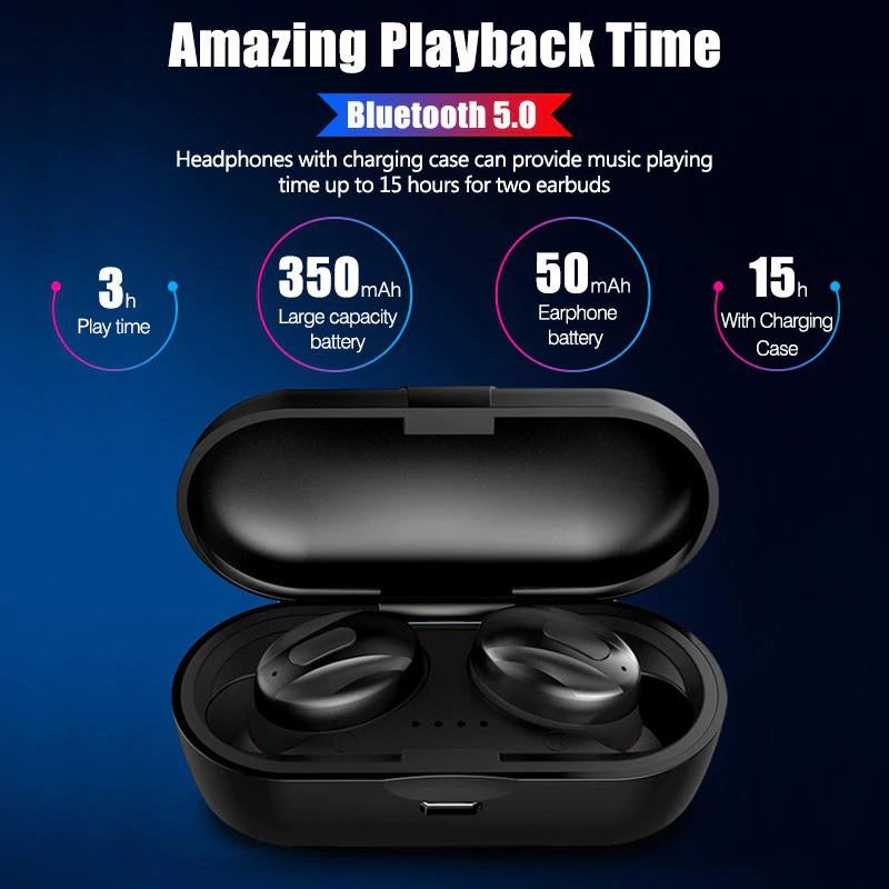 Bluetooth 5.0 Earbuds with Wireless Charging Case - Black