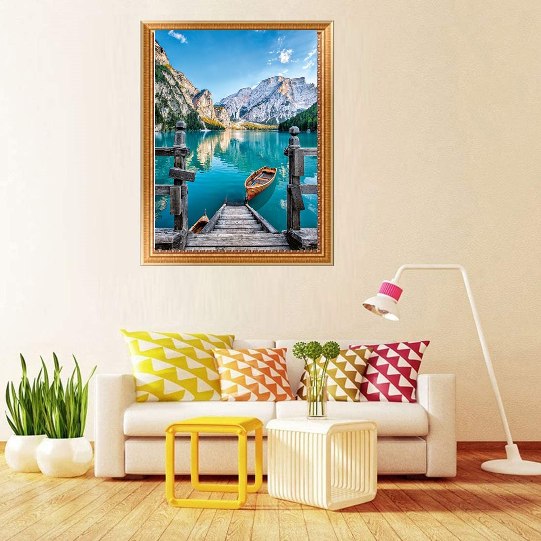 5D Diamond Painting by Number Kit Boat Dock Lake