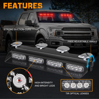 XRIDONSEN Emergency Dash Strobe Lights Safety Flashing Warning Hazard Interior Front/Rear Windshield Deck Split Light Bar w/Suction Cups for Construction Vehicles Trucks (2x14 inch, Amber White)