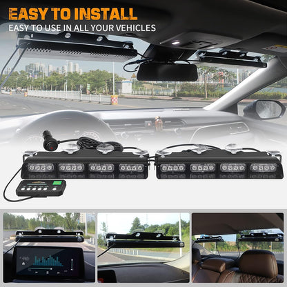 XRIDONSEN Emergency Dash Strobe Lights Safety Flashing Warning Hazard Interior Front/Rear Windshield Deck Split Light Bar w/Suction Cups for Construction Vehicles Trucks (2x14 inch, Amber White)