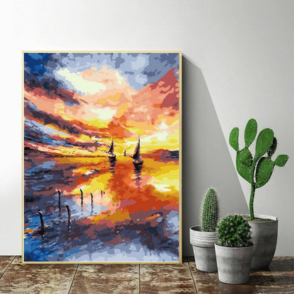 DIY Paint by Numbers Canvas Painting Kit - Perfect Sunset by The Lake