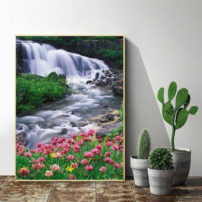 DIY Paint by Numbers Canvas Painting Kit - Calm Waterfall Landscape