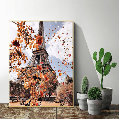 DIY Paint by Numbers Canvas Painting Kit - Autumn in Paris Eiffel Tower