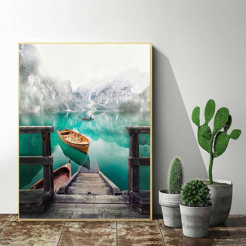 DIY Paint by Numbers Canvas Painting Kit - Fishing Boat in Lake