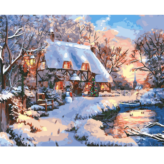 DIY Paint by Numbers Canvas Painting Kit - Winter House by The Lake