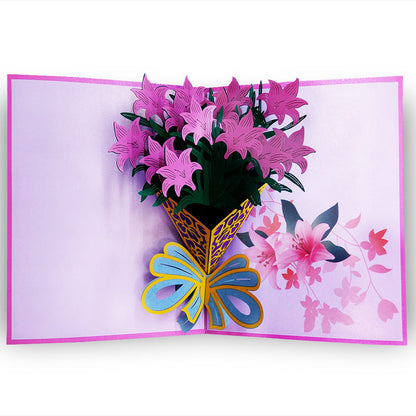 3D Valentine's Day Pink Flower Bouquet Pop Up Card and Envelope