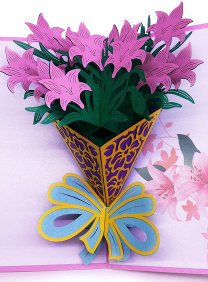 3D Valentine's Day Pink Flower Bouquet Pop Up Card and Envelope