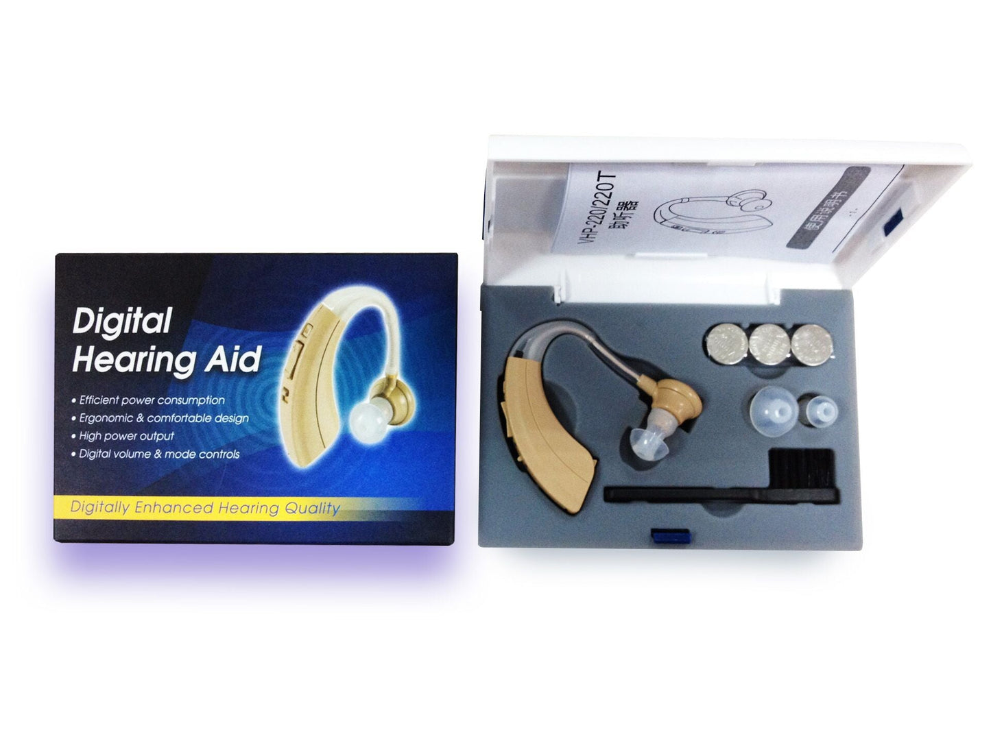 Alterion Digital Hearing Amplifier - VHP-220 - Personal Sound Amplifier - 3 Batteries 1.5V/620mAh Included - 500h Battery Life