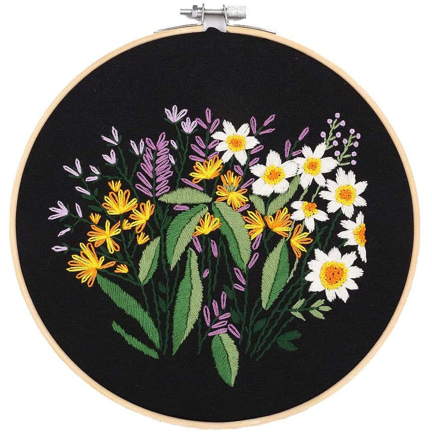 Embroidery Starter Kit with Pattern Flowers Black