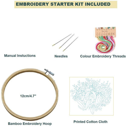 Embroidery Starter Kit with Pattern Flowers Black