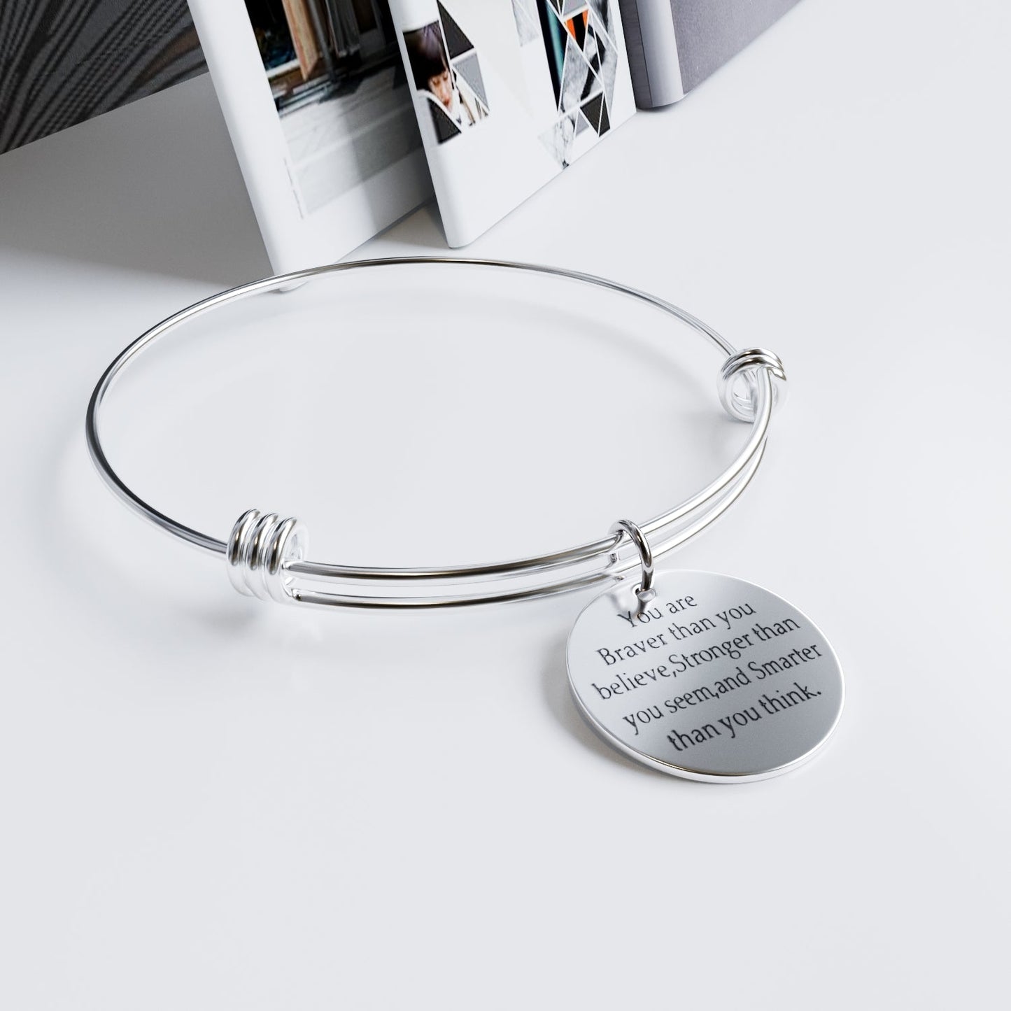 Bangle Bracelet Engraved - You Are Braver than you believe Inspirational