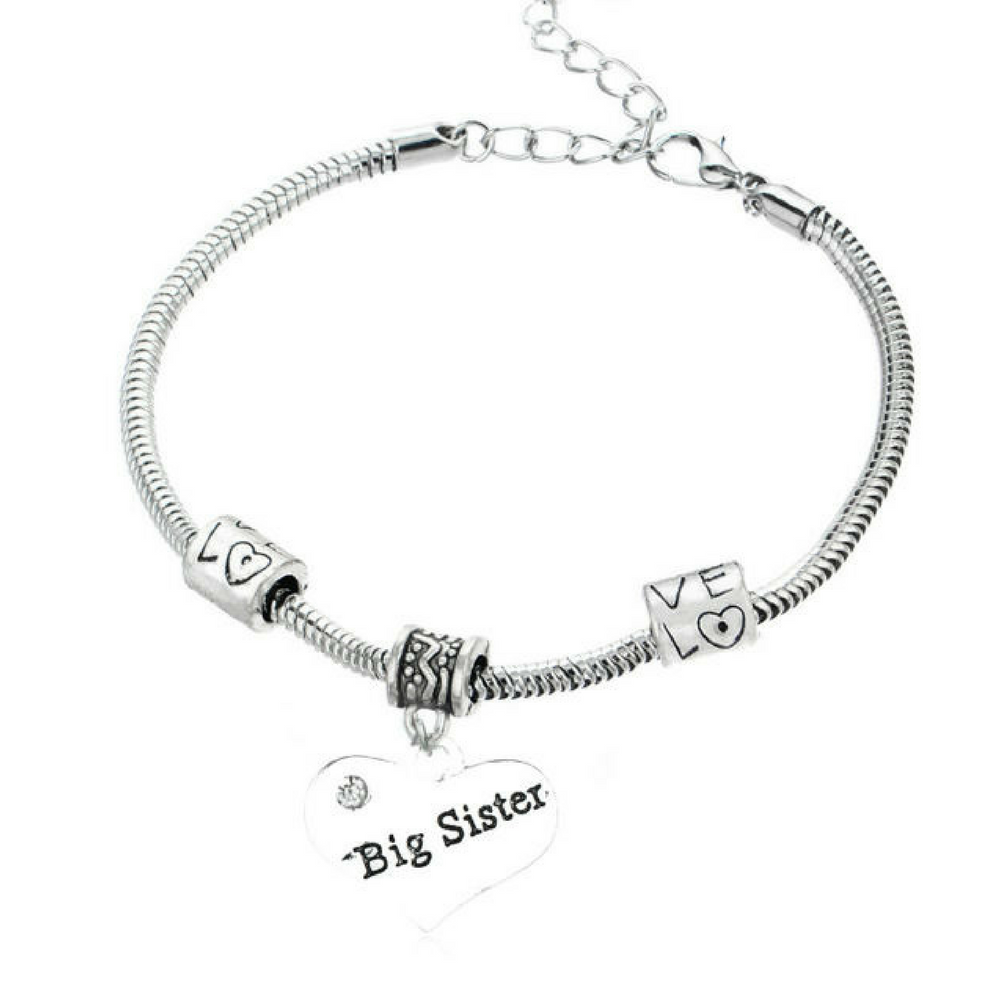 “Big Sister” Charm Bracelets, Adorable Big Sister Heart Bracelet, Best Family Jewelry Gift