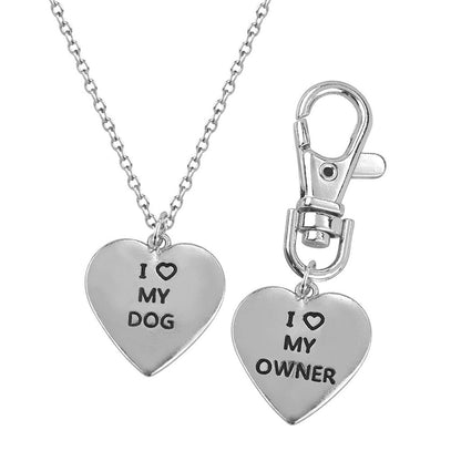 Love My Dog/Owner Necklace & Keychain Set - Necklace for Animal Lovers