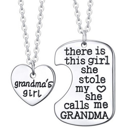 Grandmas Girl Heart Pendant Necklace - Grandma Necklace Set