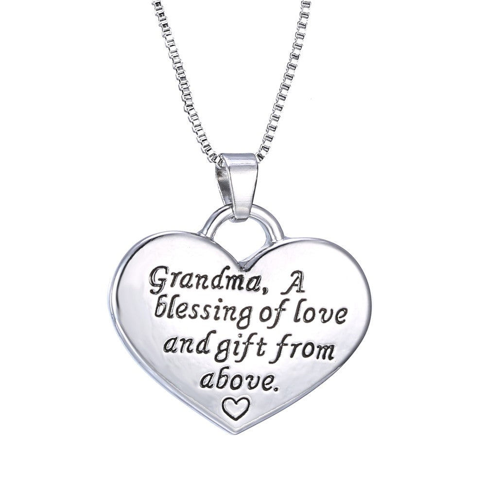 Grandma Heart Pendant Necklace - Grandma a Blessing of Love and Gift from Above - Family Necklace