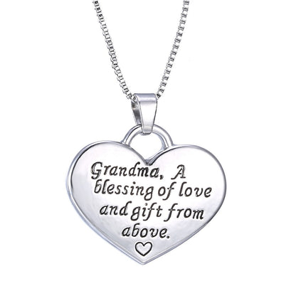 Grandma Heart Pendant Necklace - Grandma a Blessing of Love and Gift from Above - Family Necklace