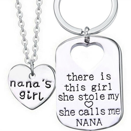 Nana's Girl Keychain Set Necklace and Keychain Grandma Gifts