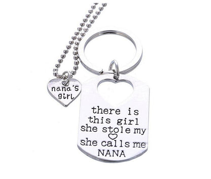 Nana's Girl Keychain Set Necklace and Keychain Grandma Gifts