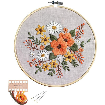 Embroidery Starter Kit with Pattern Flowers White Orange