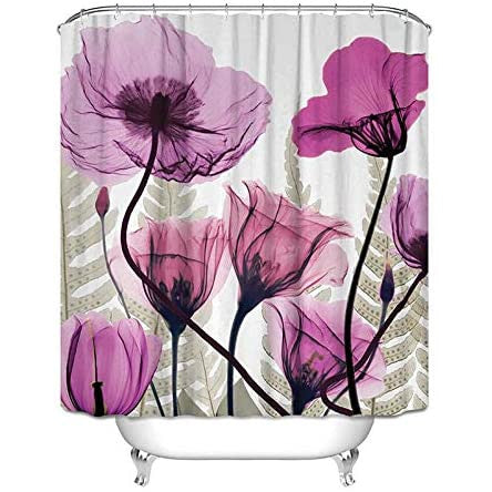 Fabric Shower Curtain Set with Hooks Pink Lotus