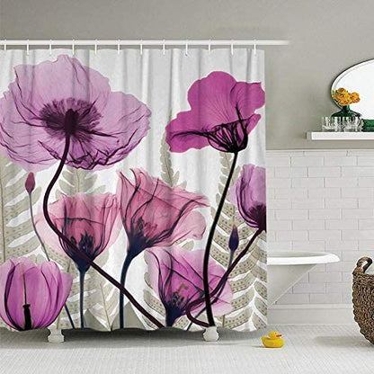 Fabric Shower Curtain Set with Hooks Pink Lotus