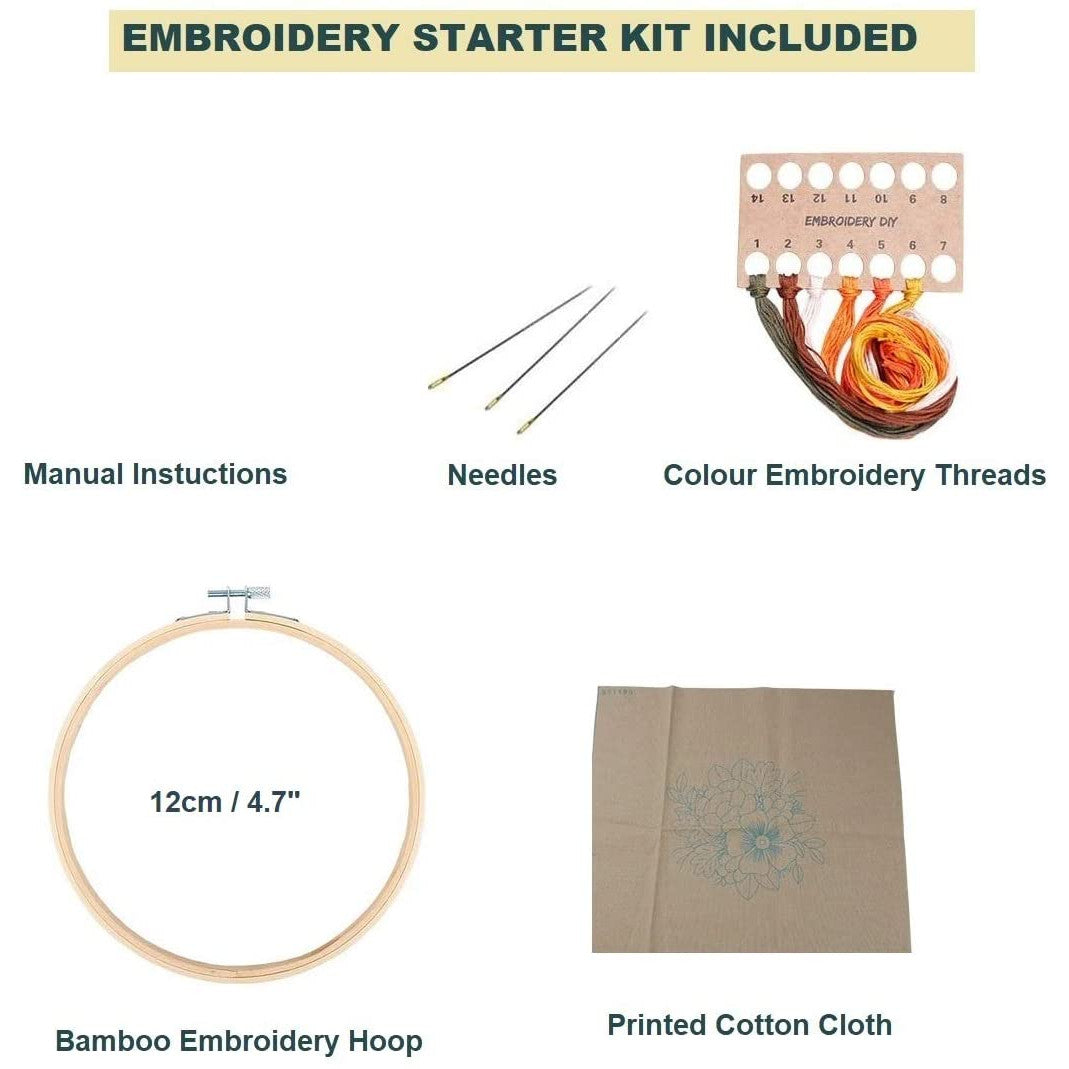 Embroidery Starter Kit with Pattern Flowers Orange Red