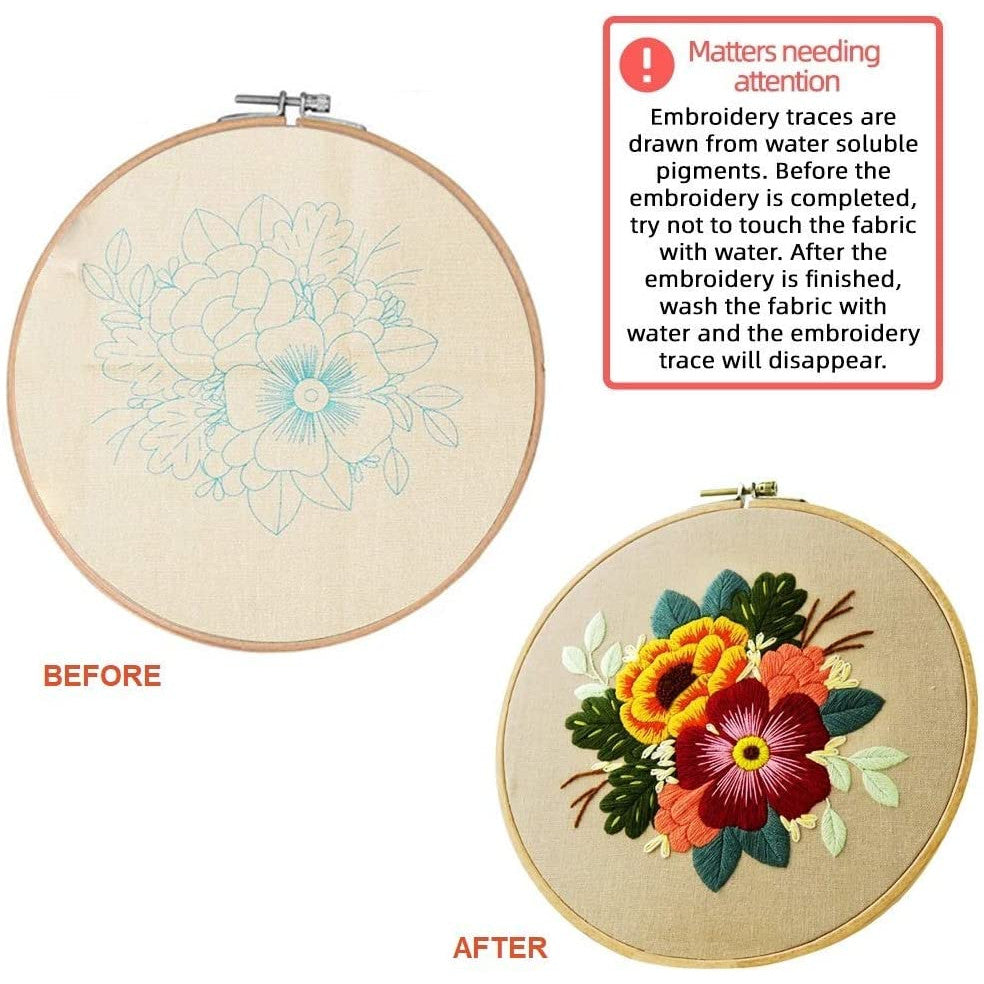 Embroidery Starter Kit with Pattern Flowers Orange Red