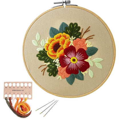 Embroidery Starter Kit with Pattern Flowers Orange Red