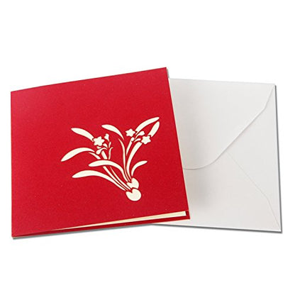 3D Valentine's Day Red Flower Bouquet Pop Up Card and Envelope