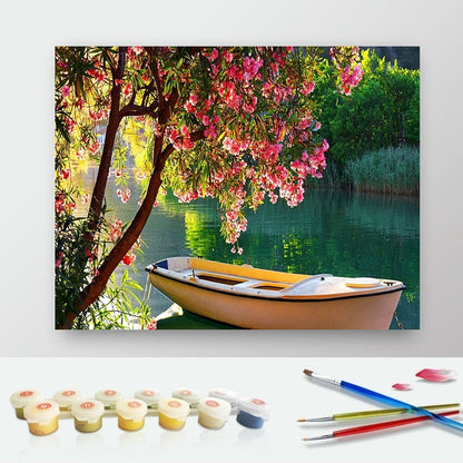 DIY Paint by Numbers Canvas Painting Kit - Sailing Boat Under Blooming Tree