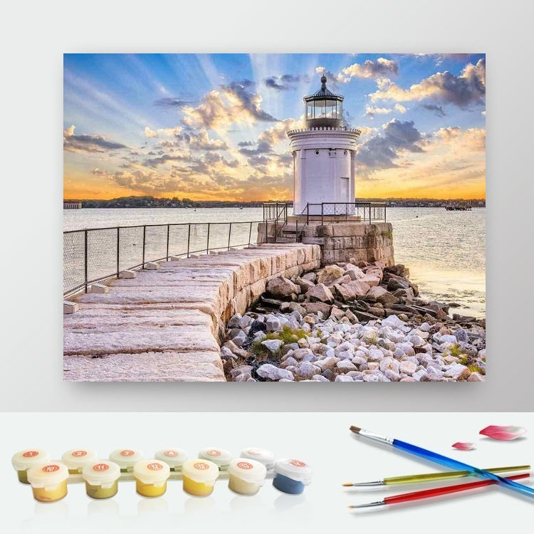 DIY Paint by Numbers Canvas Painting Kit - Lighthouse at Sunset