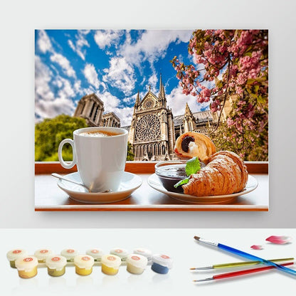 DIY Paint by Numbers Canvas Painting Kit - Breakfast Croissant Coffee