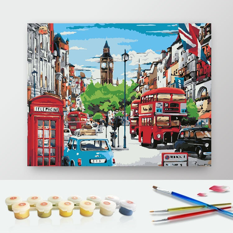 DIY Paint by Numbers Canvas Painting Kit - London City Bus Telephone