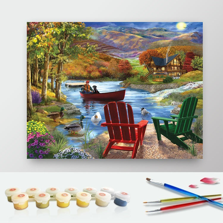 DIY Paint by Numbers Canvas Painting Kit - Relaxing Chairs by The Sea