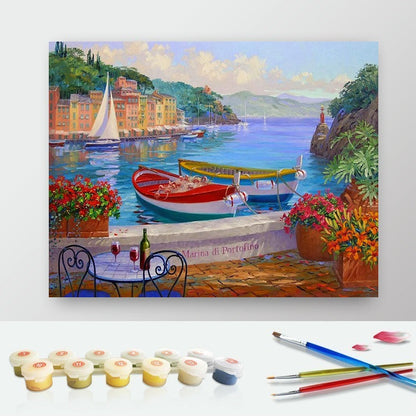 DIY Paint by Numbers Canvas Painting Kit - Fishing Boat in The Sea