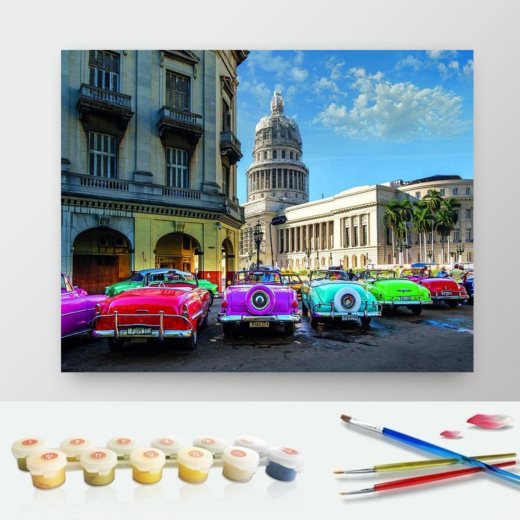 DIY Paint by Numbers Canvas Painting Kit - Colorful Cars Cuba