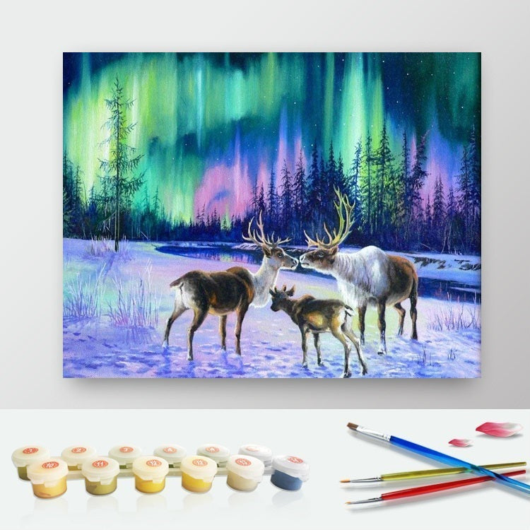 DIY Paint by Numbers Canvas Painting Kit - Deers and Northern Lights