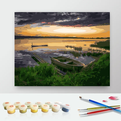 DIY Paint by Numbers Canvas Painting Kit - Fishing Boat at Sunset