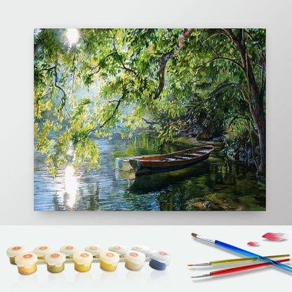 DIY Paint by Numbers Canvas Painting Kit - Fishing Boat on The Bay