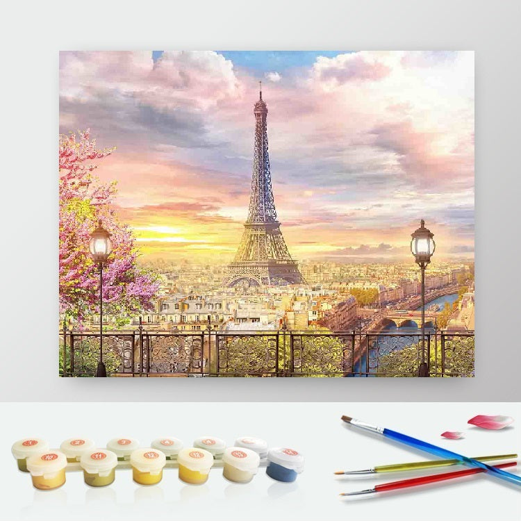 DIY Paint by Numbers Canvas Painting Kit - Sunrise in Paris