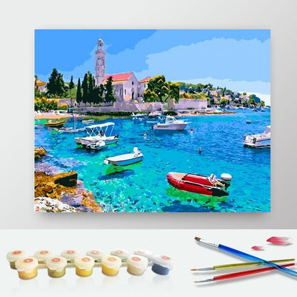 DIY Paint by Numbers Canvas Painting Kit - Boats on The Bay