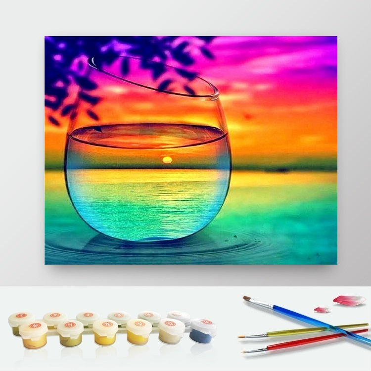 DIY Paint by Numbers Canvas Painting Kit - Colorful Glass Drink Sunset