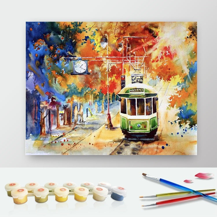 DIY Paint by Numbers Canvas Painting Kit - Colorful Tram